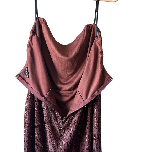Windsor Sequin Brown Mini Dress Womens Sz XL Draped Strapless Evening Party Prom - Picture 7 of 12